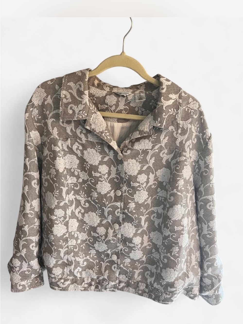 Laura Ashley Taupe and Ivory Floral Button-Down Shirt